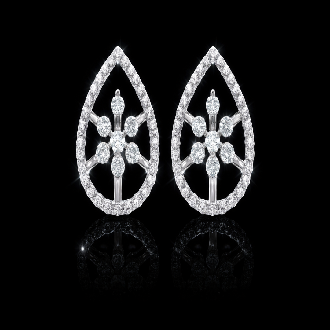 925 Sterling Silver Floral Teardrop Stud Earrings | Sparkling Flower Halo Earrings with Brilliant Cubic Zirconia