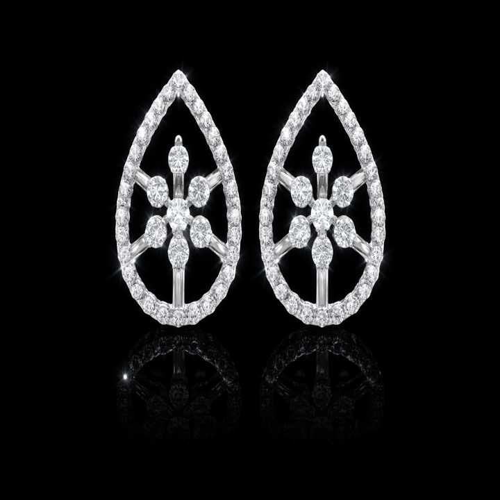 925 Sterling Silver Floral Teardrop Stud Earrings | Sparkling Flower Halo Earrings with Brilliant Cubic Zirconia