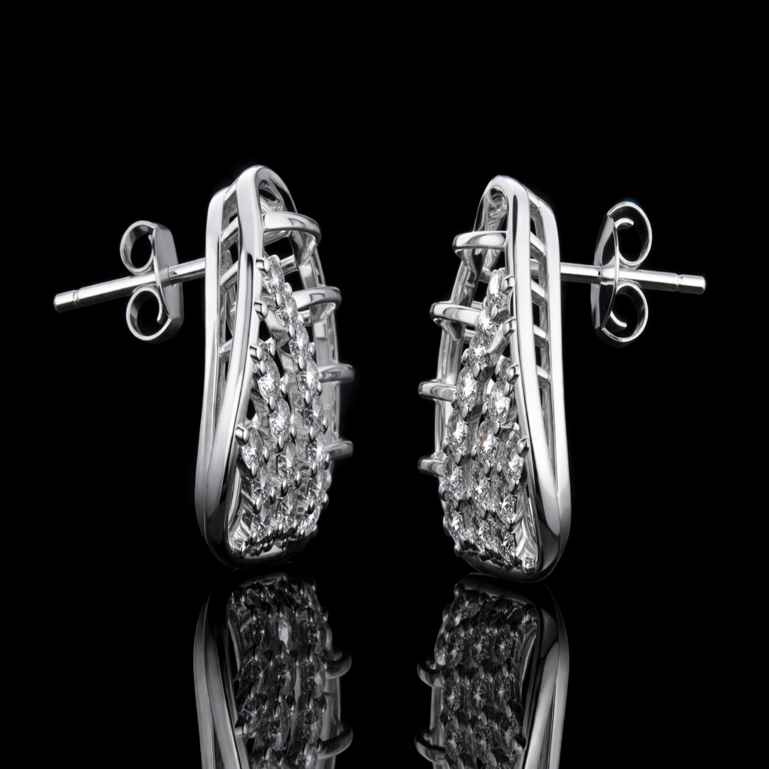 Luminous Pavilion Silver Studs – Sophisticated 925 Sterling Silver &amp; Pavé Crystal Shield Earrings