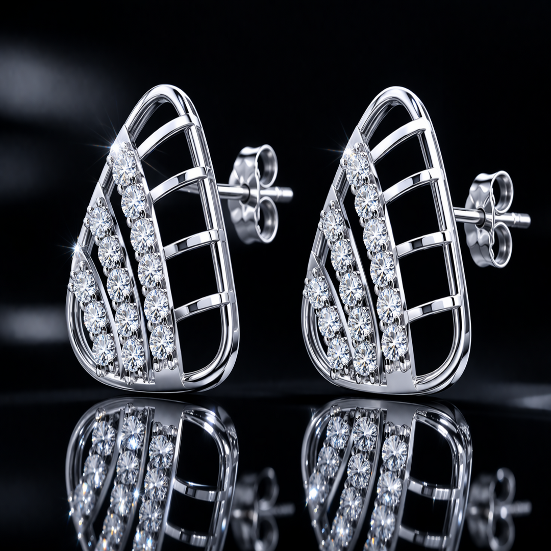 Luminous Pavilion Silver Studs – Sophisticated 925 Sterling Silver &amp; Pavé Crystal Shield Earrings