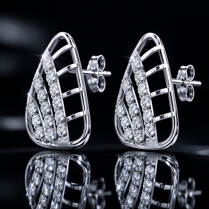 Luminous Pavilion Silver Studs – Sophisticated 925 Sterling Silver &amp; Pavé Crystal Shield Earrings