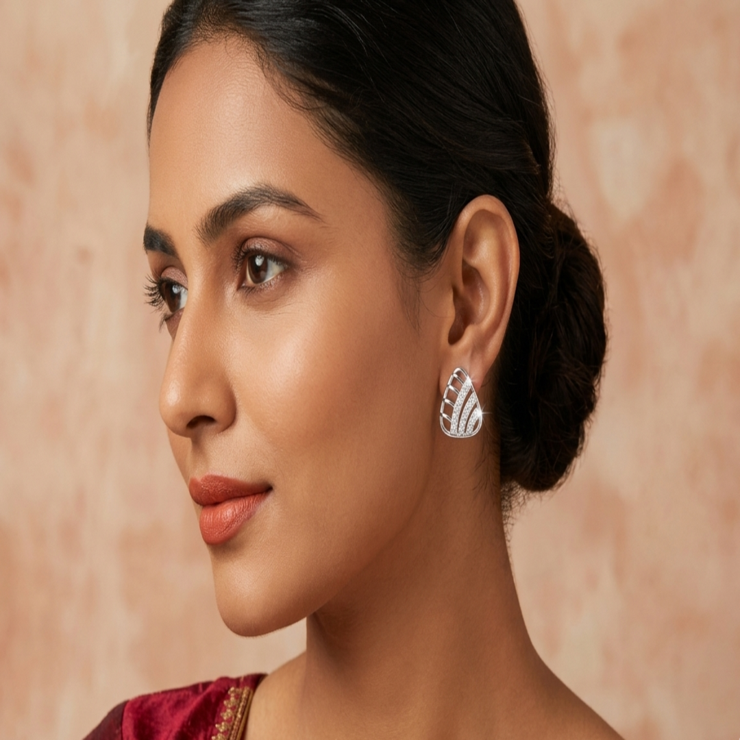 Luminous Pavilion Silver Studs – Sophisticated 925 Sterling Silver &amp; Pavé Crystal Shield Earrings