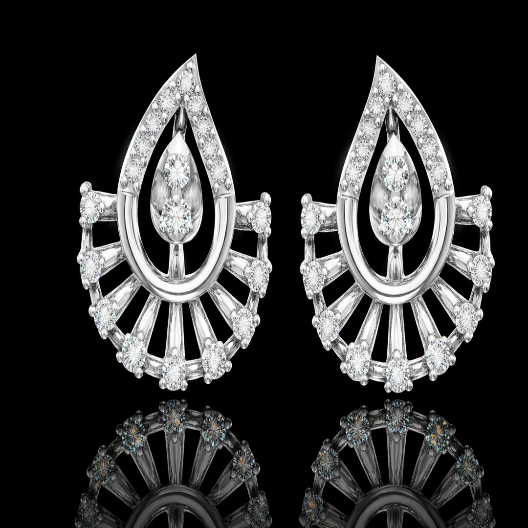925 Sterling Silver Sunburst Teardrop Stud Earrings | Radiant Fan Shaped Silver Earrings with Brilliant CZ Stones