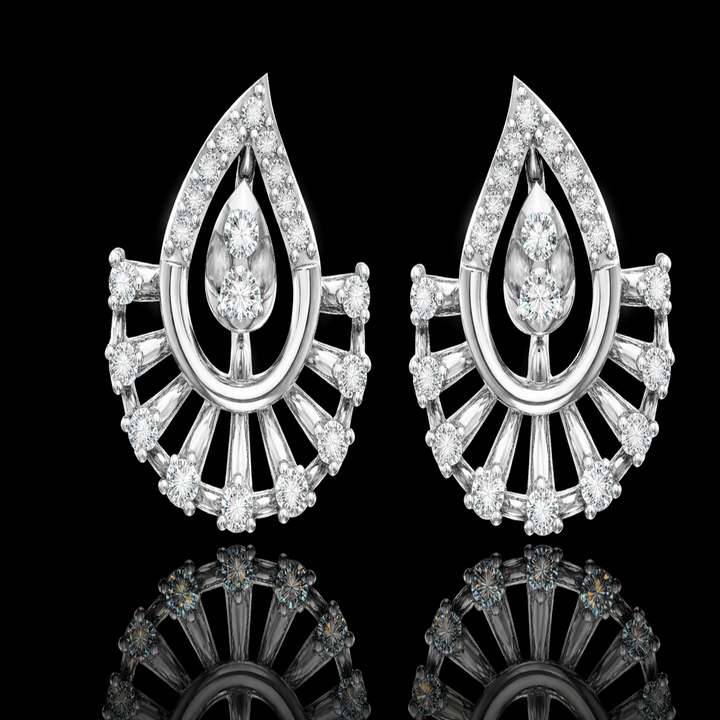 925 Sterling Silver Sunburst Teardrop Stud Earrings | Radiant Fan Shaped Silver Earrings with Brilliant CZ Stones