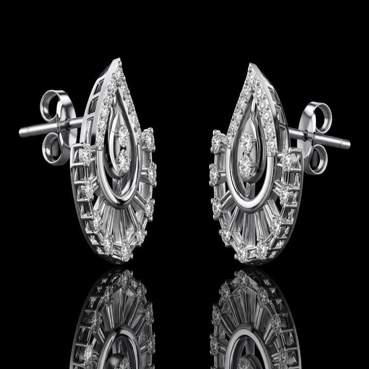 925 Sterling Silver Sunburst Teardrop Stud Earrings | Radiant Fan Shaped Silver Earrings with Brilliant CZ Stones