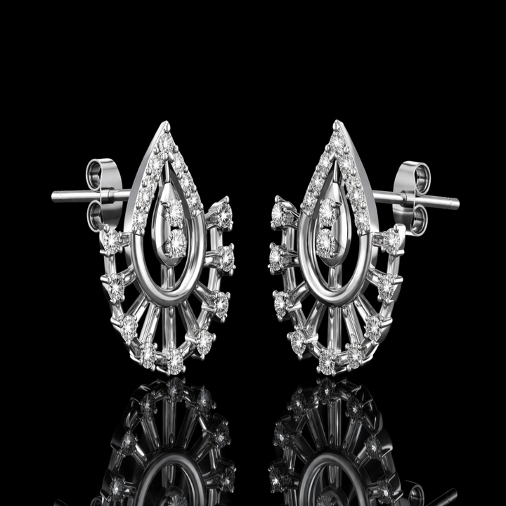 925 Sterling Silver Sunburst Teardrop Stud Earrings | Radiant Fan Shaped Silver Earrings with Brilliant CZ Stones