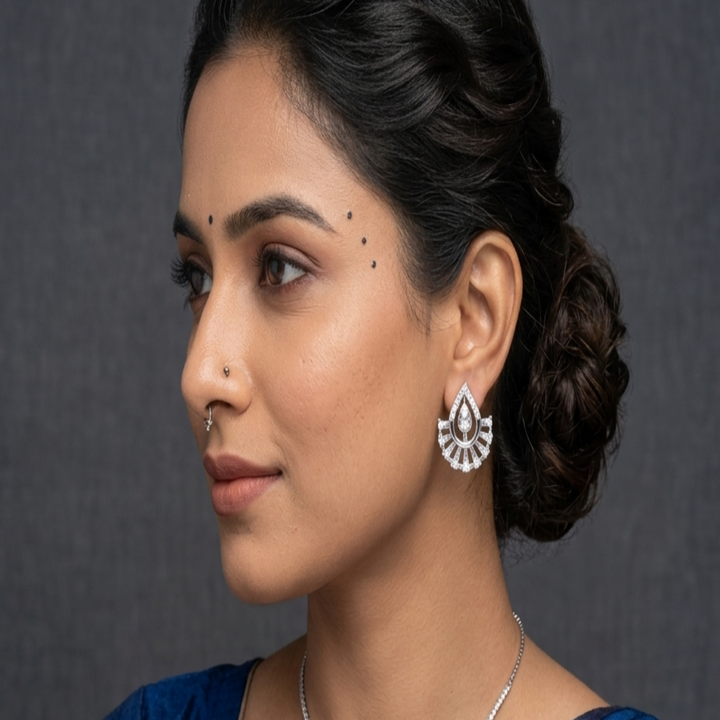925 Sterling Silver Sunburst Teardrop Stud Earrings | Radiant Fan Shaped Silver Earrings with Brilliant CZ Stones