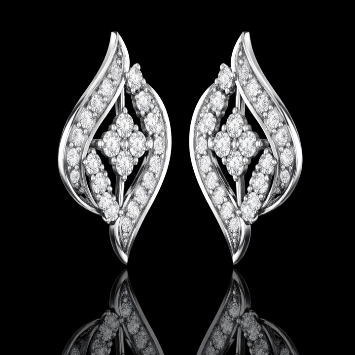 925 Sterling Silver Curved Leaf Stud Earrings | Modern Rhombus Flower Cluster Earrings with Brilliant Cubic Zirconia