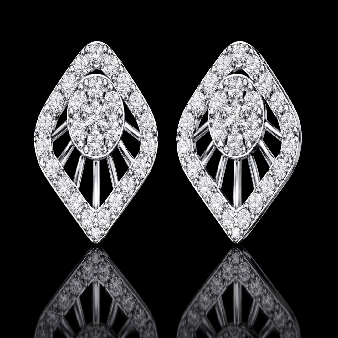 925 Sterling Silver Rhombus Halo Stud Earrings | Geometric Square Cluster Earrings with Brilliant Cubic Zirconia