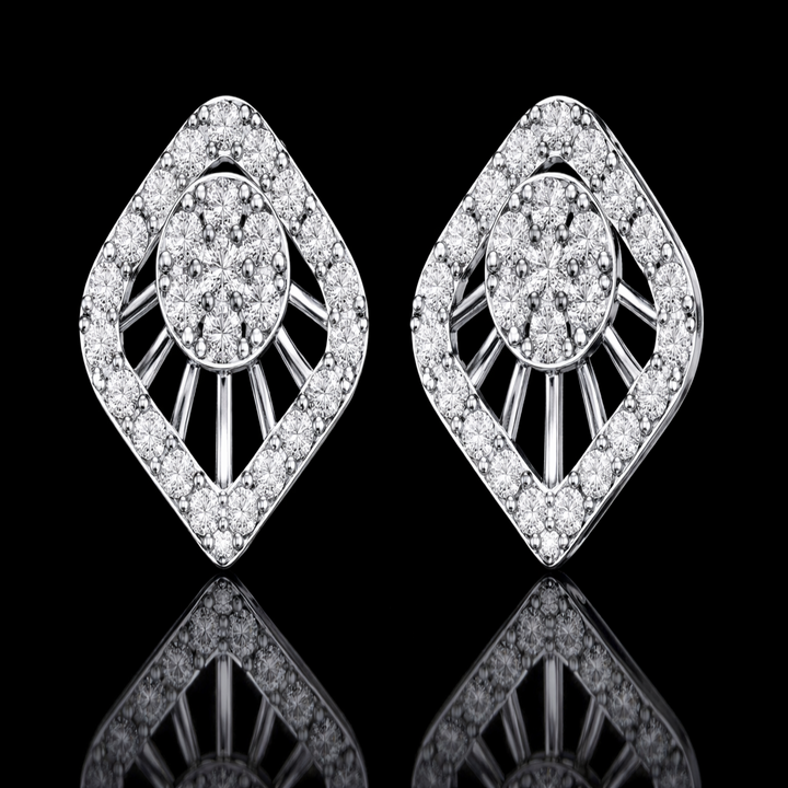 925 Sterling Silver Rhombus Halo Stud Earrings | Geometric Square Cluster Earrings with Brilliant Cubic Zirconia