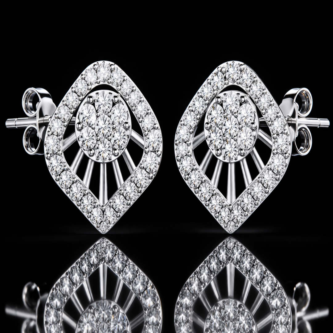 925 Sterling Silver Rhombus Halo Stud Earrings | Geometric Square Cluster Earrings with Brilliant Cubic Zirconia