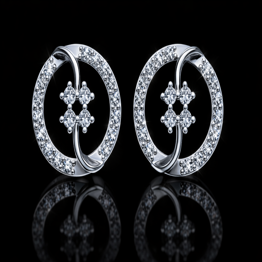 925 Sterling Silver Circular Swirl Stud Earrings | Modern Geometric Round Halo Earrings with Brilliant CZ Cluster