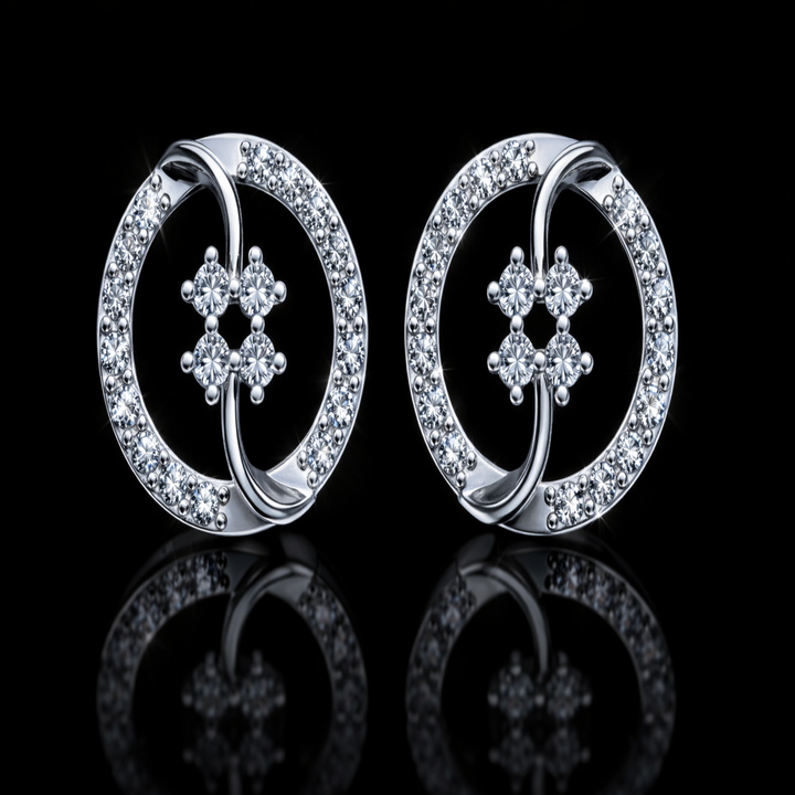 925 Sterling Silver Circular Swirl Stud Earrings | Modern Geometric Round Halo Earrings with Brilliant CZ Cluster
