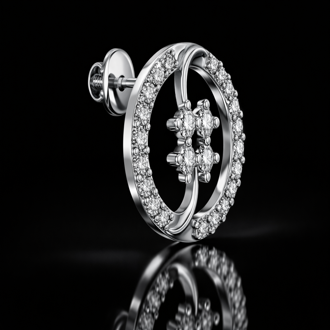 925 Sterling Silver Circular Swirl Stud Earrings | Modern Geometric Round Halo Earrings with Brilliant CZ Cluster