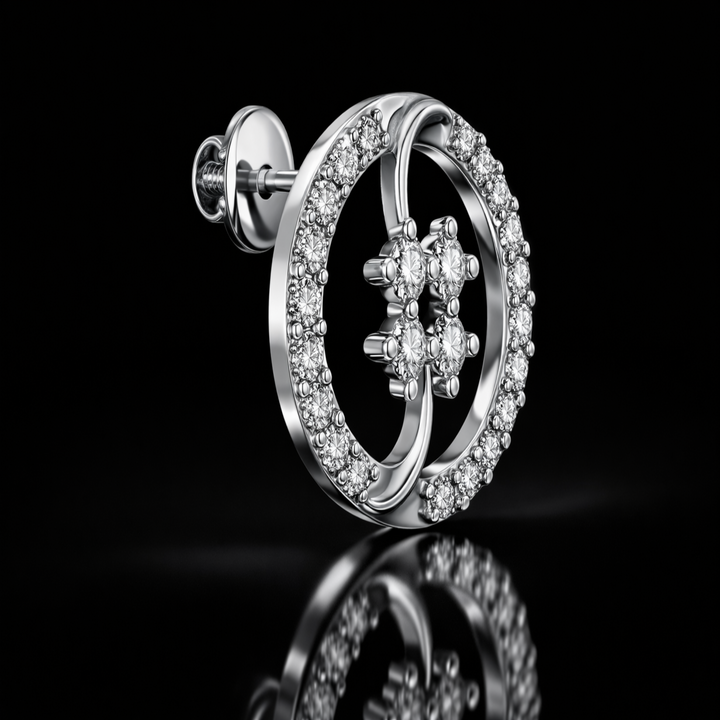 925 Sterling Silver Circular Swirl Stud Earrings | Modern Geometric Round Halo Earrings with Brilliant CZ Cluster