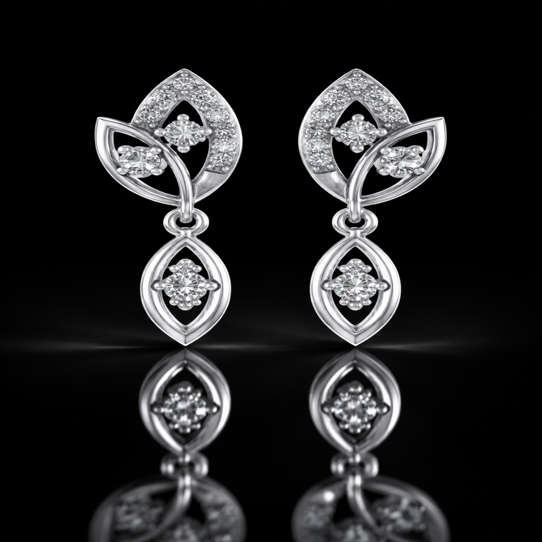 925 Sterling Silver Marquise Dangle Earrings | Elegant Double Leaf Drop Earrings with Brilliant CZ Accents