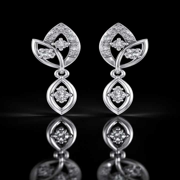 925 Sterling Silver Marquise Dangle Earrings | Elegant Double Leaf Drop Earrings with Brilliant CZ Accents
