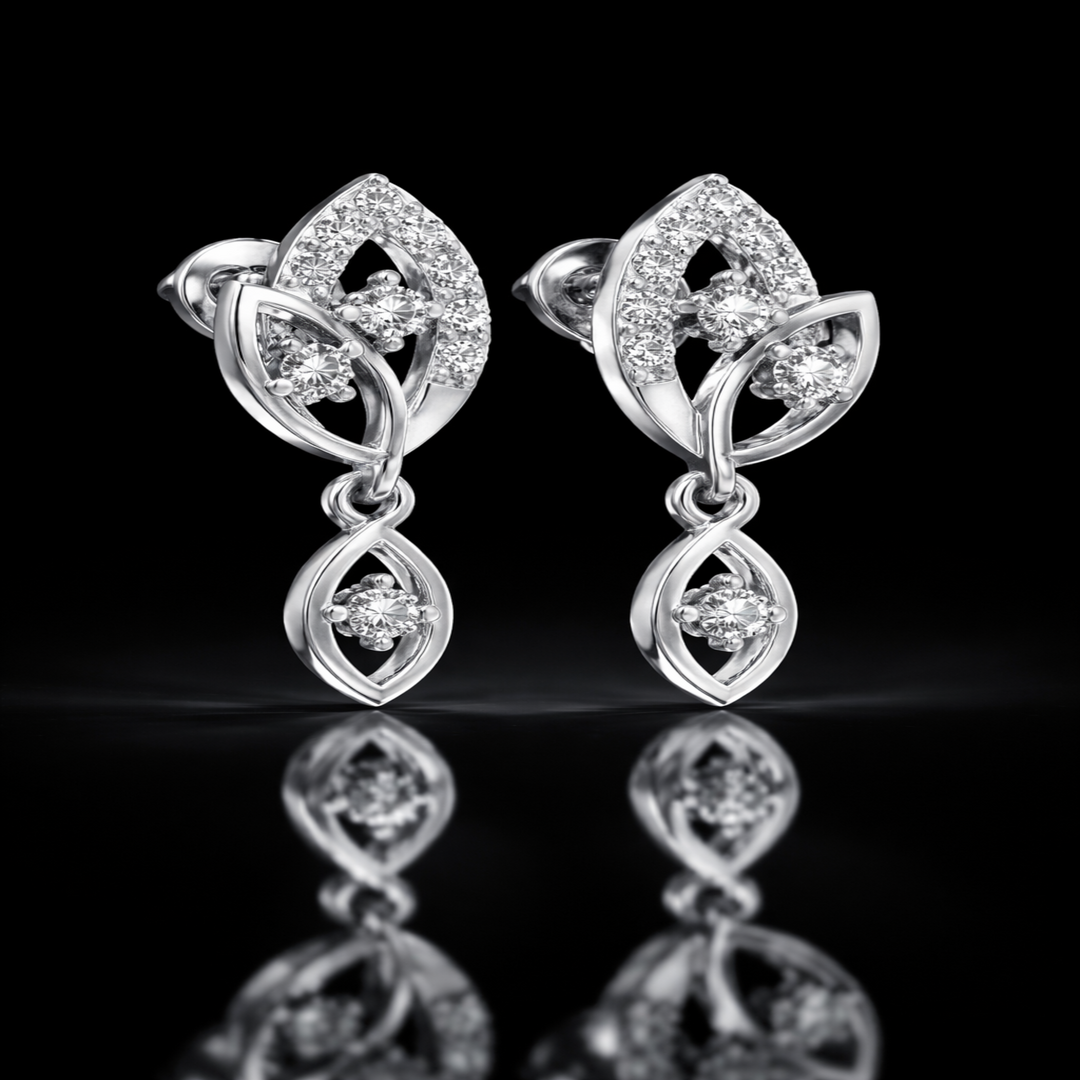 925 Sterling Silver Marquise Dangle Earrings | Elegant Double Leaf Drop Earrings with Brilliant CZ Accents