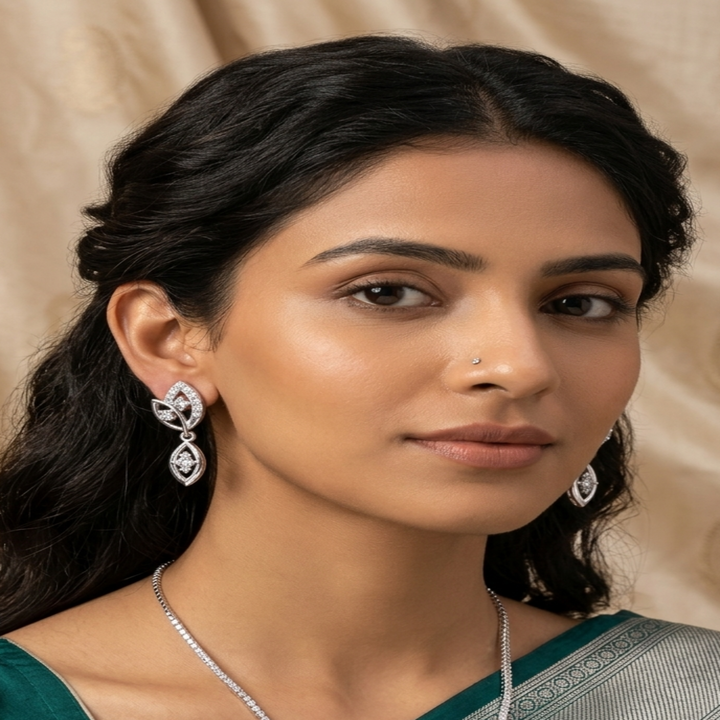 925 Sterling Silver Marquise Dangle Earrings | Elegant Double Leaf Drop Earrings with Brilliant CZ Accents