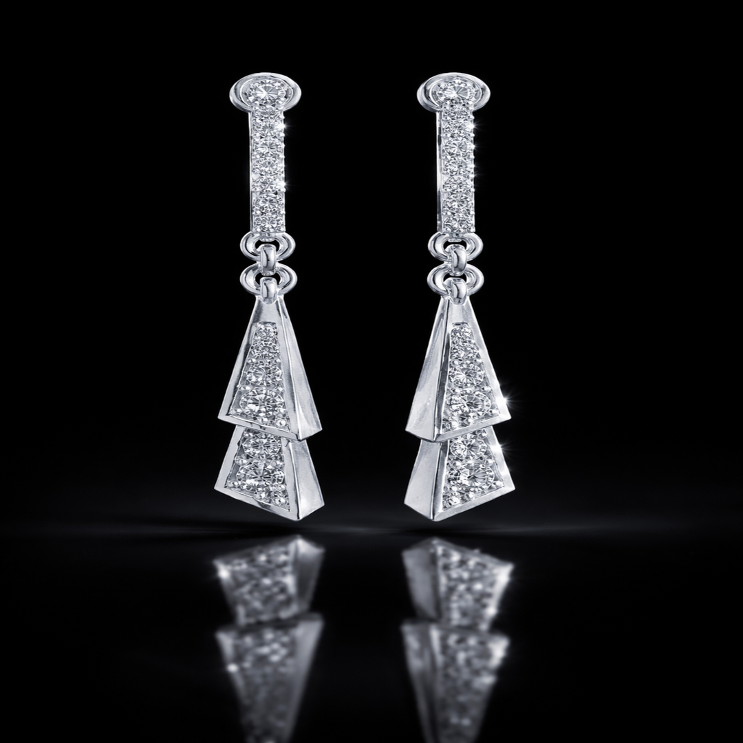 925 Sterling Silver Geometric Pyramid Drop Earrings | Long Linear CZ Dangle Earrings for Women
