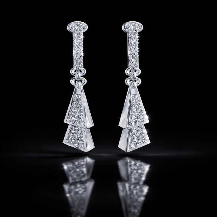 925 Sterling Silver Geometric Pyramid Drop Earrings | Long Linear CZ Dangle Earrings for Women