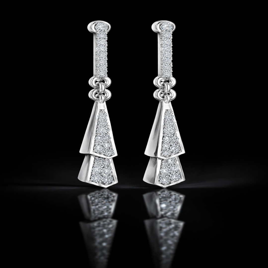 925 Sterling Silver Geometric Pyramid Drop Earrings | Long Linear CZ Dangle Earrings for Women