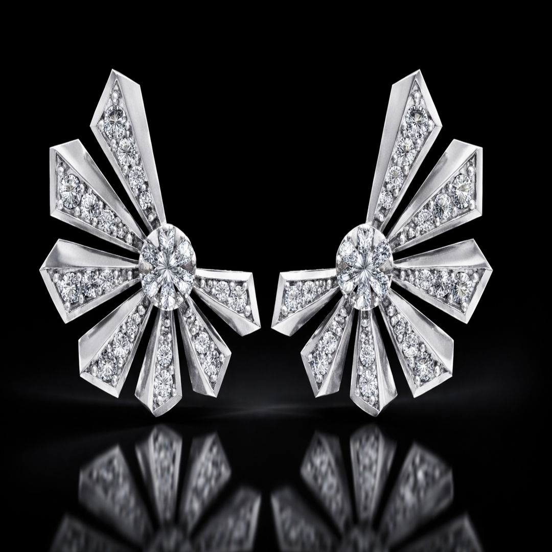 925 Sterling Silver Spiral Leaf Stud Earrings | Geometric Teardrop Shield Earrings with Brilliant CZ Stones