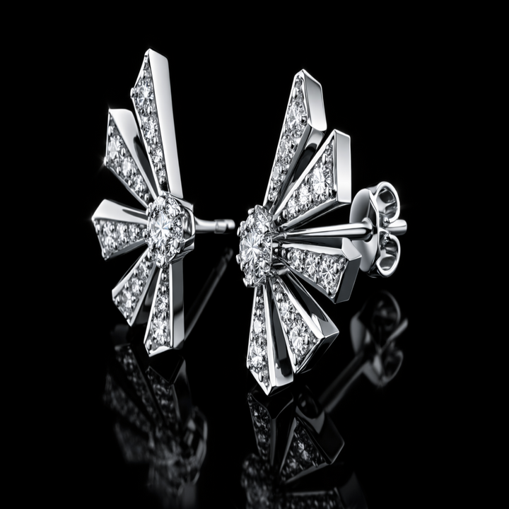 925 Sterling Silver Spiral Leaf Stud Earrings | Geometric Teardrop Shield Earrings with Brilliant CZ Stones