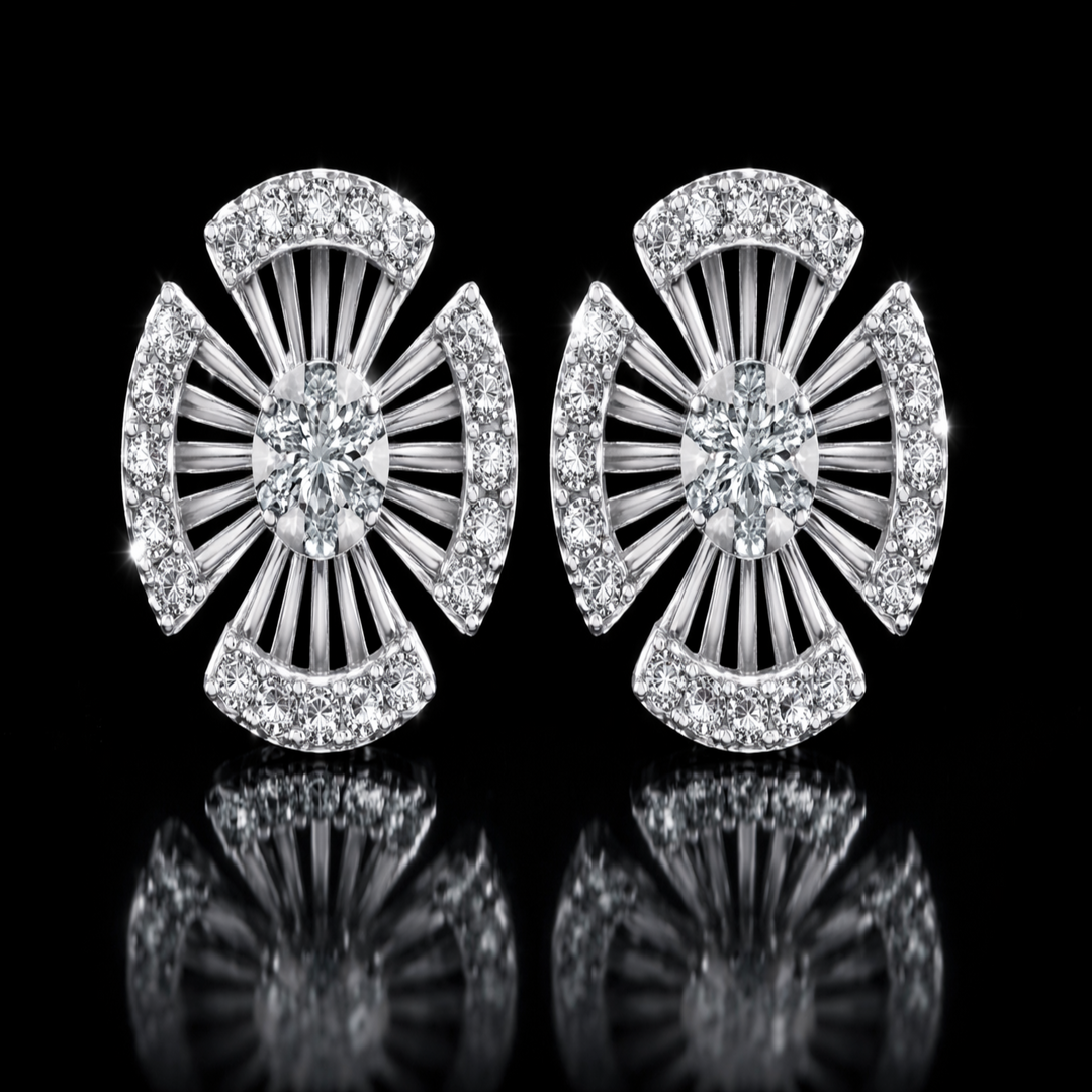 925 Sterling Silver Cross-Fan Stud Earrings | Radiant Round Cluster Geometric Earrings with Brilliant Cubic Zirconia