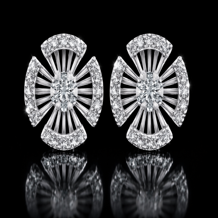 925 Sterling Silver Cross-Fan Stud Earrings | Radiant Round Cluster Geometric Earrings with Brilliant Cubic Zirconia