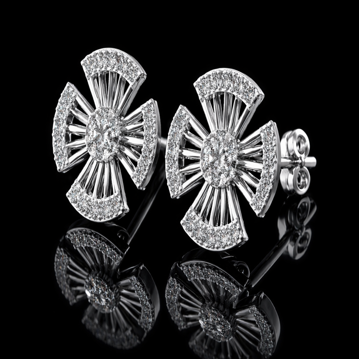 925 Sterling Silver Cross-Fan Stud Earrings | Radiant Round Cluster Geometric Earrings with Brilliant Cubic Zirconia