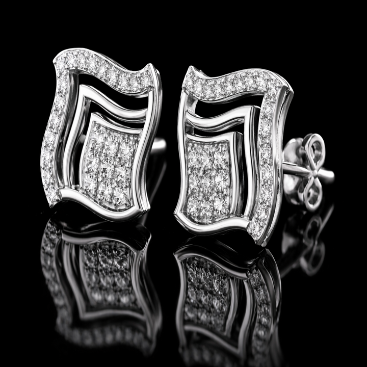 925 Sterling Silver Wavy Square Stud Earrings | Modern Geometric Cluster Studs with Brilliant CZ Accents