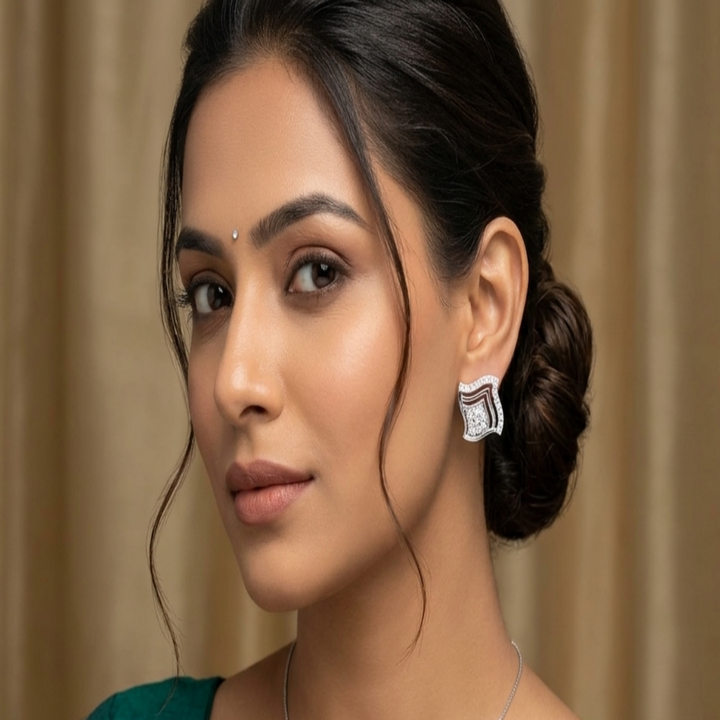 925 Sterling Silver Wavy Square Stud Earrings | Modern Geometric Cluster Studs with Brilliant CZ Accents