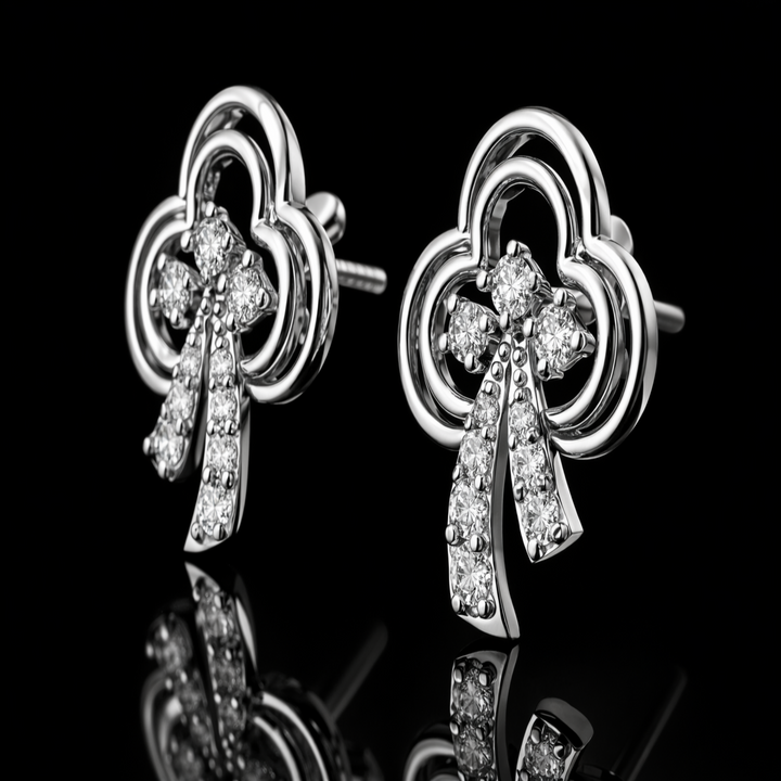 925 Sterling Silver Lucky Clover Stud Earrings | Radiant Three-Leaf Open-Work Earrings with Brilliant CZ Stones
