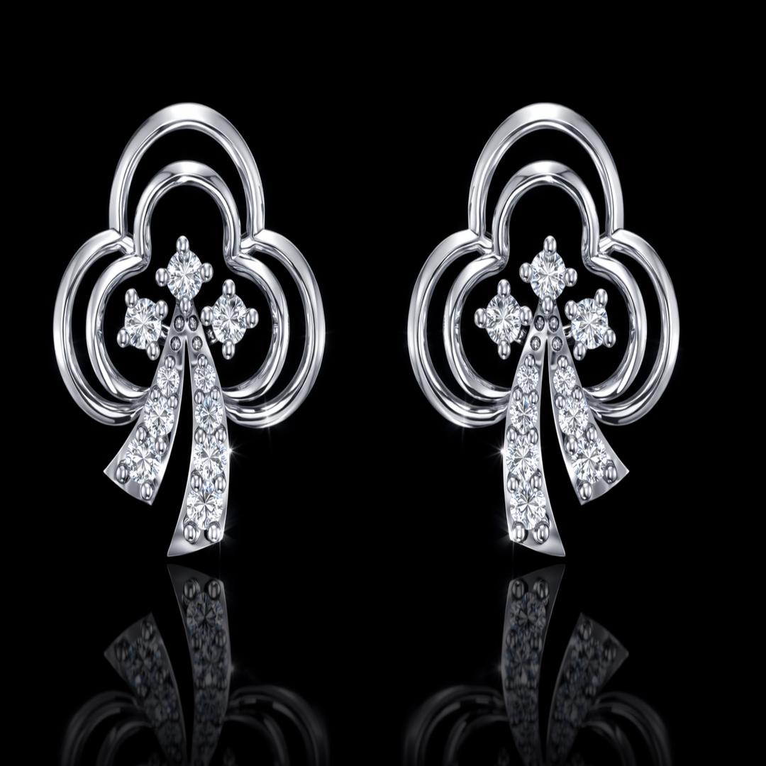 925 Sterling Silver Lucky Clover Stud Earrings | Radiant Three-Leaf Open-Work Earrings with Brilliant CZ Stones