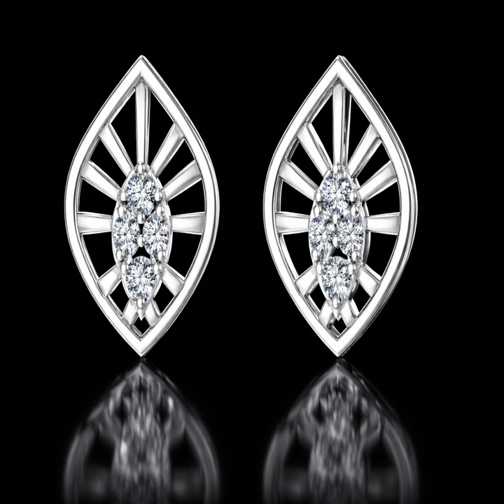 925 Sterling Silver Architectural Leaf Stud Earrings | Modern Geometric Marquise Cluster Earrings with Brilliant Cubic Zirconia