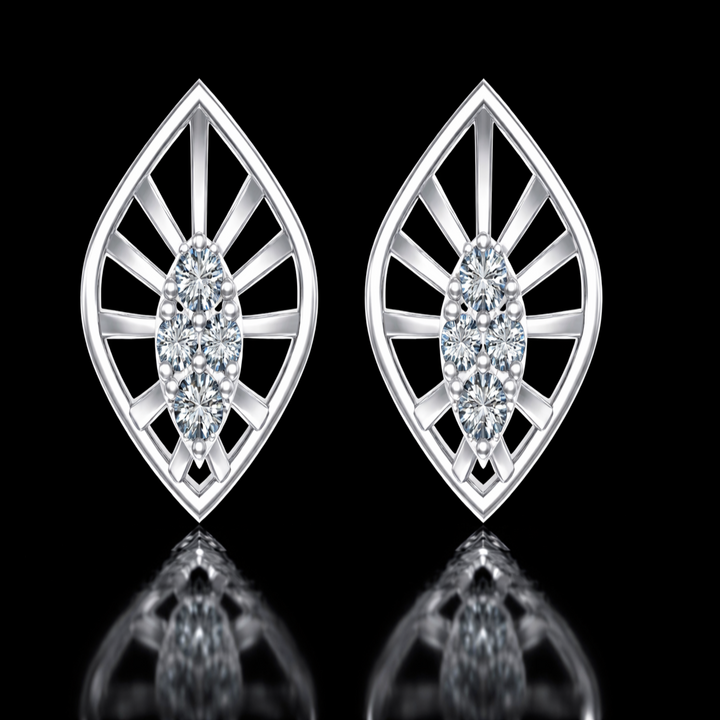 925 Sterling Silver Architectural Leaf Stud Earrings | Modern Geometric Marquise Cluster Earrings with Brilliant Cubic Zirconia