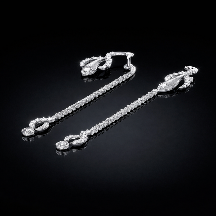 925 Sterling Silver Leaf Motif Sui Dhaga Earrings – Sparkling Petal Threaders
