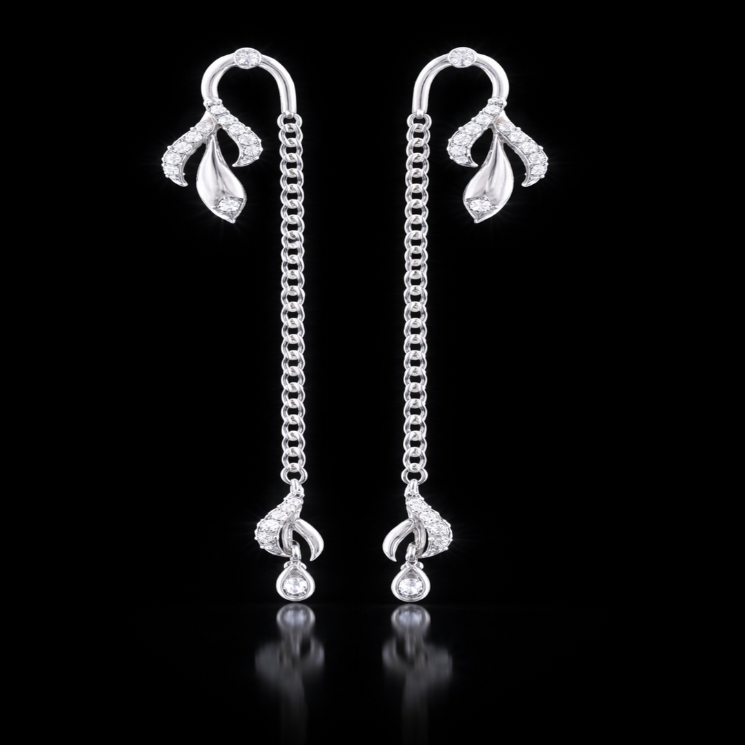 925 Sterling Silver Leaf Motif Sui Dhaga Earrings – Sparkling Petal Threaders