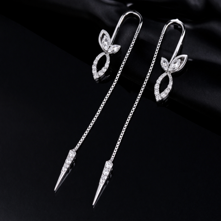 925 Sterling Silver Butterfly &amp; Spike Sui Dhaga – Modern Sparkling Threader Earrings