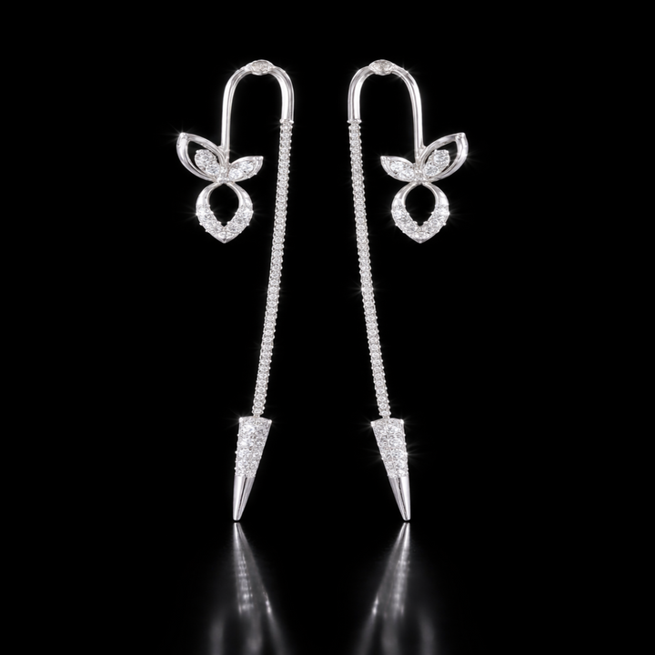 925 Sterling Silver Butterfly &amp; Spike Sui Dhaga – Modern Sparkling Threader Earrings