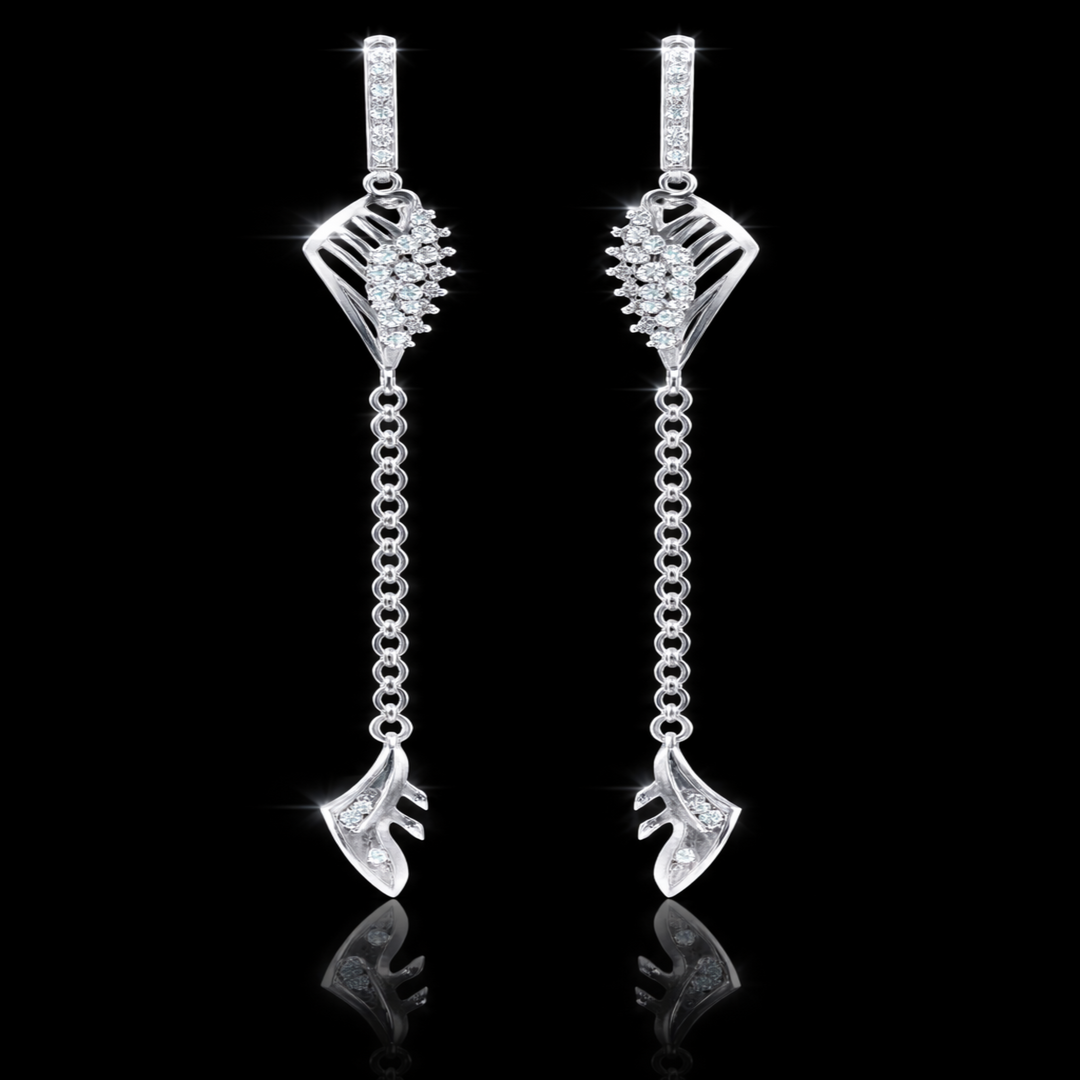 925 Sterling Silver Sparkling Wing Sui Dhaga – Designer Cluster Threader Earrings