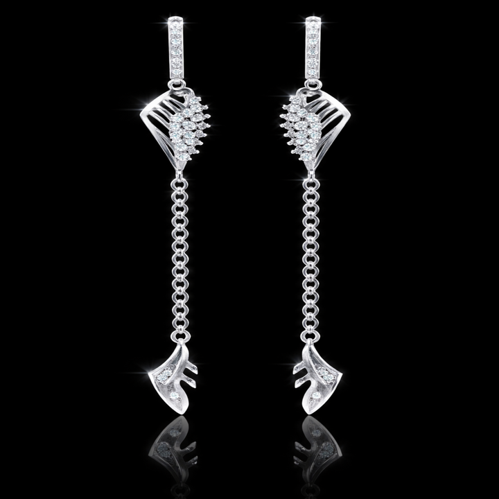 925 Sterling Silver Sparkling Wing Sui Dhaga – Designer Cluster Threader Earrings