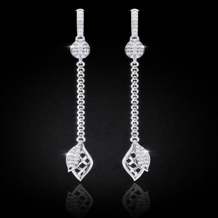 Sterling Silver Shimmering Leaf Sui Dhaga – Modern Long Dangle Earrings for Festive and Occasion Wear