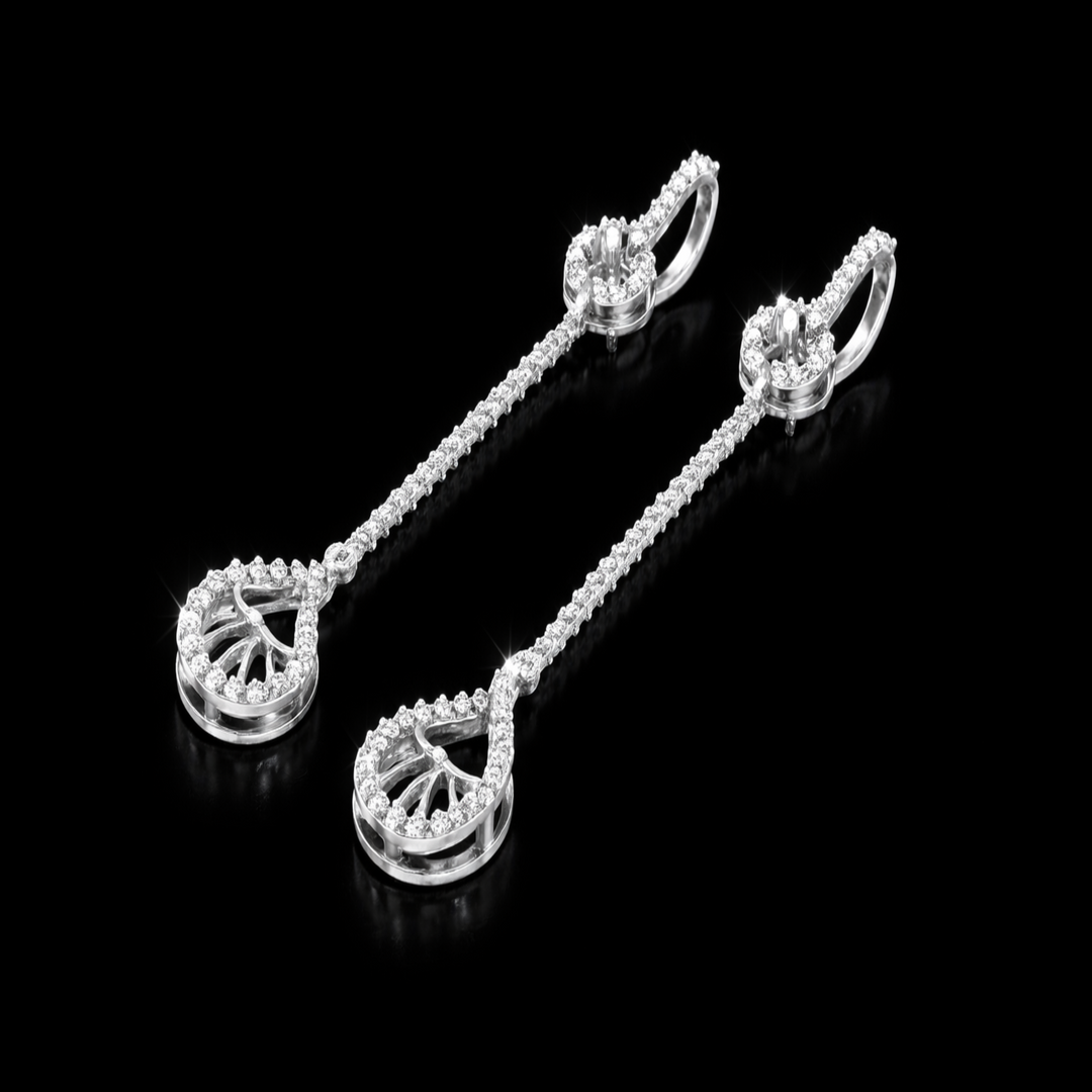 Sterling Silver Celestial Sui Dhaga – Contemporary Long Dangle Earrings with Geometric Halo and Ornate Teardrop Charm