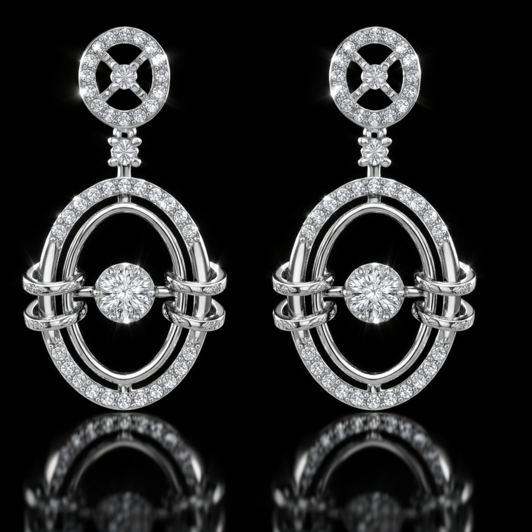 925 Sterling Silver Double Oval Halo Drop Earrings | Interlocking Statement Dangle Earrings with Brilliant Solitaire CZ
