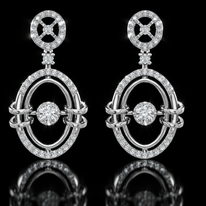 925 Sterling Silver Double Oval Halo Drop Earrings | Interlocking Statement Dangle Earrings with Brilliant Solitaire CZ