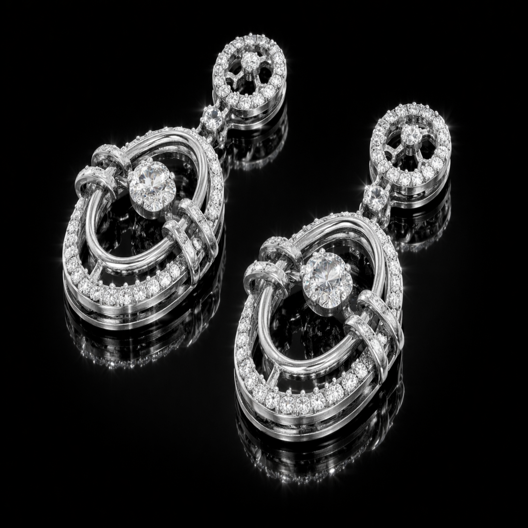 925 Sterling Silver Double Oval Halo Drop Earrings | Interlocking Statement Dangle Earrings with Brilliant Solitaire CZ