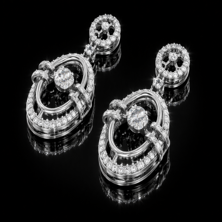 925 Sterling Silver Double Oval Halo Drop Earrings | Interlocking Statement Dangle Earrings with Brilliant Solitaire CZ