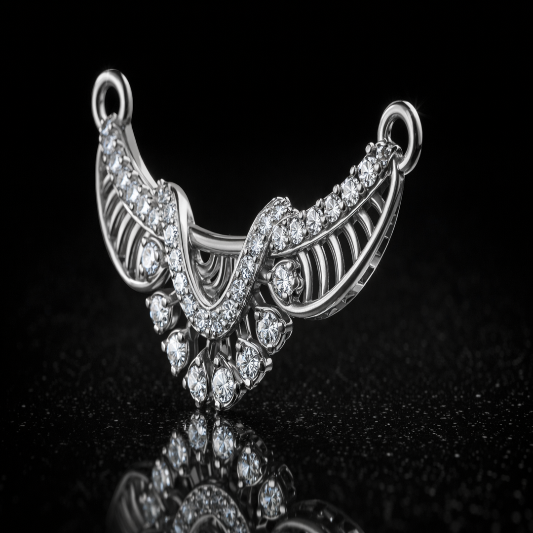 Sterling Silver Shimmering U-Shape Tanmaniya – Contemporary Designer Mangalsutra Pendant for Daily and Festive Wear